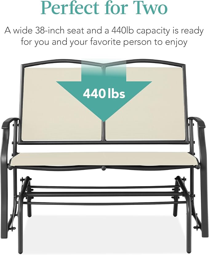 Best Choice Products 2-Person Outdoor Patio Swing Glider Steel Bench Loveseat - Image 6