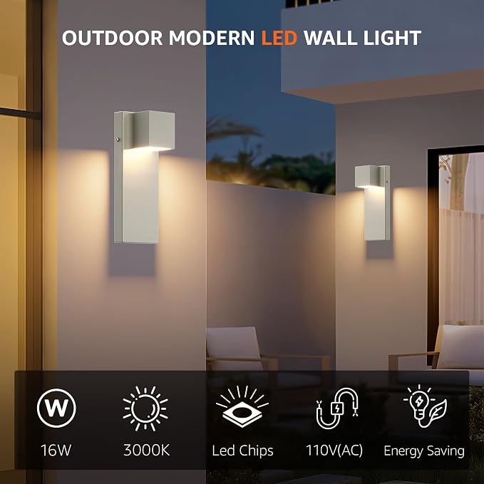 2 Pack 13" Modern Outdoor Led Wall Light, 16W 3000K 1200Lumen Porch & Patio - Image 8