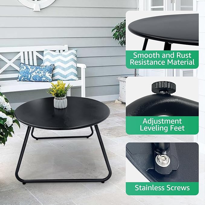 Patio Outdoor Coffee Table Set of 2, Weather Resistant Steel Round End Tables - Image 4