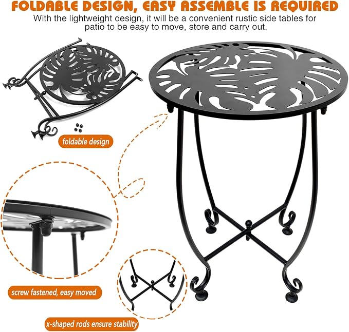 Outdoor Side Table for Small Spaces, Versatile 14 Inch Round Metal End Table - Image 6