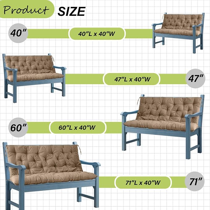 Waterproof Porch Swing Cushion Replacement, Thick 4" 2–3 Seat Outdoor Swing - Image 7
