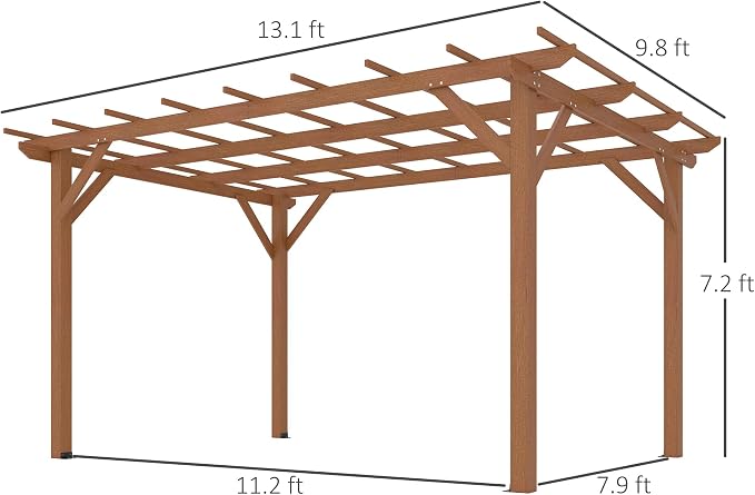 Outsunny 10' x 13' Outdoor Pergola, Wood Gazebo Grape Trellis - Image 7