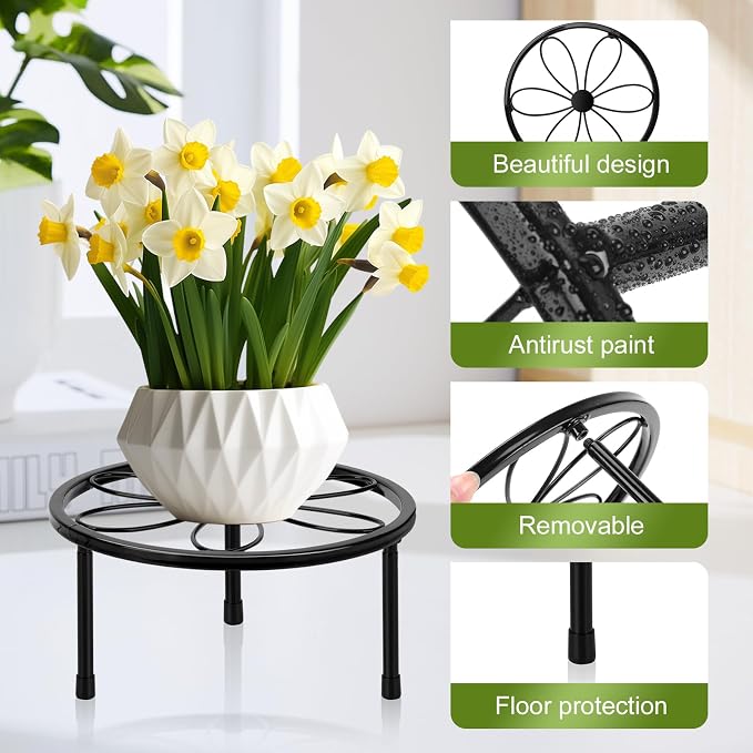 ESRICH 2 Pack 7.8" Metal Plant Stand Indoor, Rustproof Round Heavy Duty Flower - Image 3