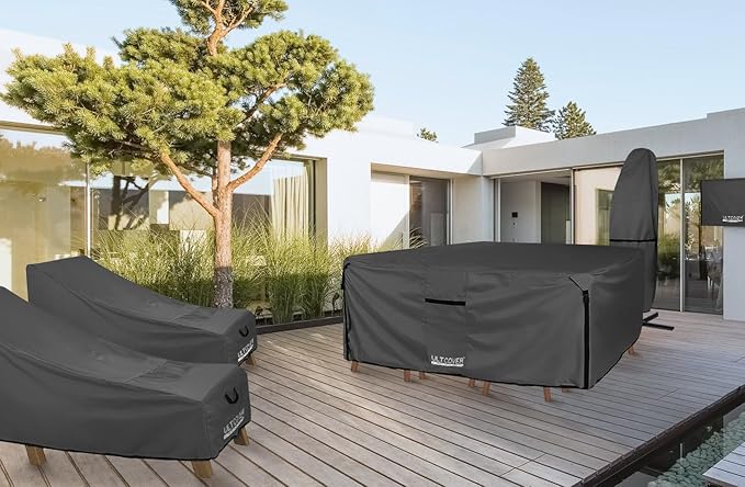 ULTCOVER 600D Tough Canvas Heavy Duty Rectangular Patio Table and Chair Cover - Image 6