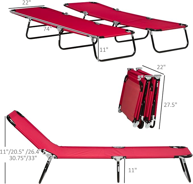 Outsunny 2 Piece Folding Chaise Lounge Pool Chairs, Outdoor Sun Tanning Chairs - Image 3