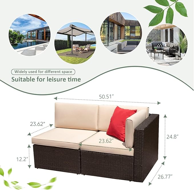 Devoko Patio Furniture Sofa Sets Outdoor All-Weather Sectional Corner Sofa and - Image 7