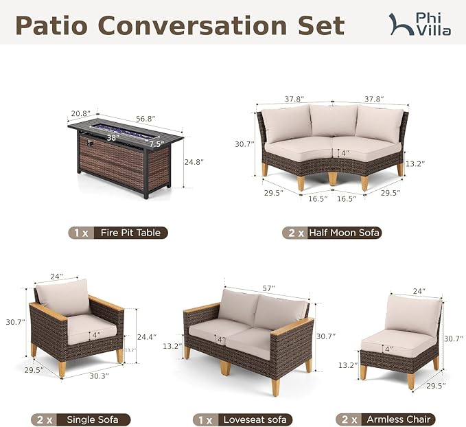 PHI VILLA Half-Moon Patio Furniture Set - Image 2