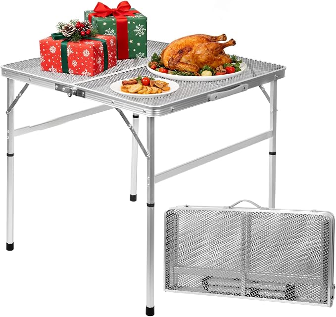 Square Folding Card Table with Adjustable Height, Patio & Indoor Use, Fits 2–4 by EEASTSTORM