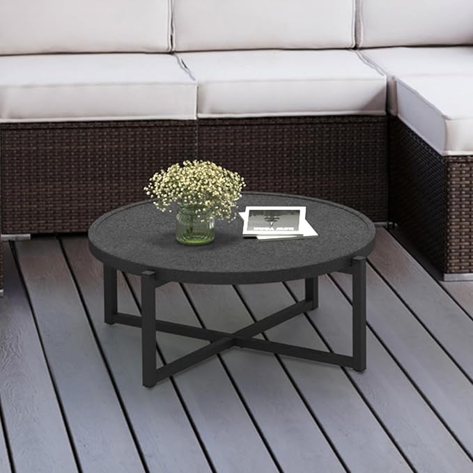 COSIEST Small Round Outdoor Coffee Table Dark Grey, Balcony and Living Room - Image 3
