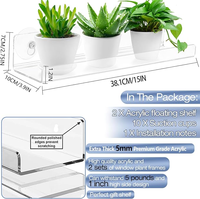 2-Pack 15 Inch Acrylic Window Boxes Plant Shelves, - Image 2