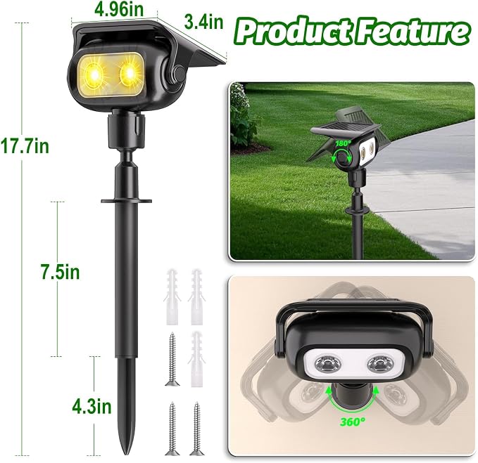 Nreonrick Solar Spot Lights 360° Adjustable Solar Lights Outdoor IP65 Waterproof - Image 2