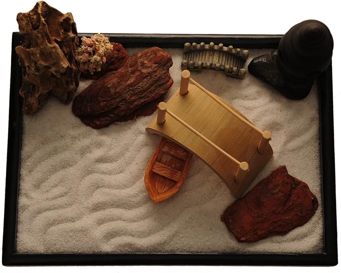 Zen Garden with Boat Bridge Japanese Censers Set with Free Rake and Pushing - Image 3