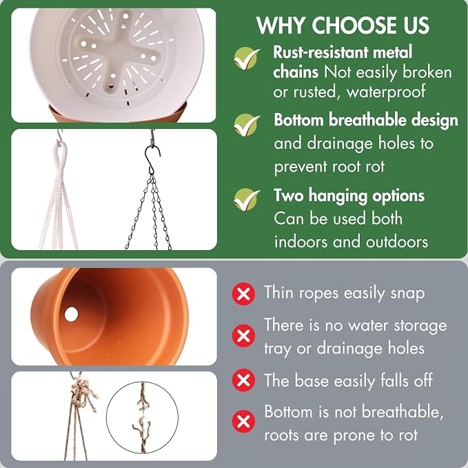 10 Inch Hanging Planters for Indoor Plants, Outdoor Hanging Plant Pot - Image 8