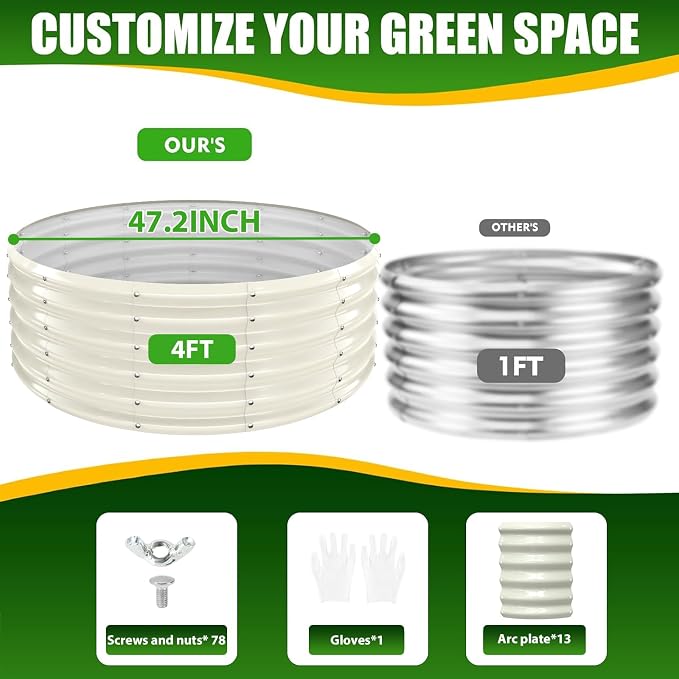 17" Tall Elevated Round Metal Rised Garden Bed- 4'x4' in Size and 0.8MM Thick - Image 4