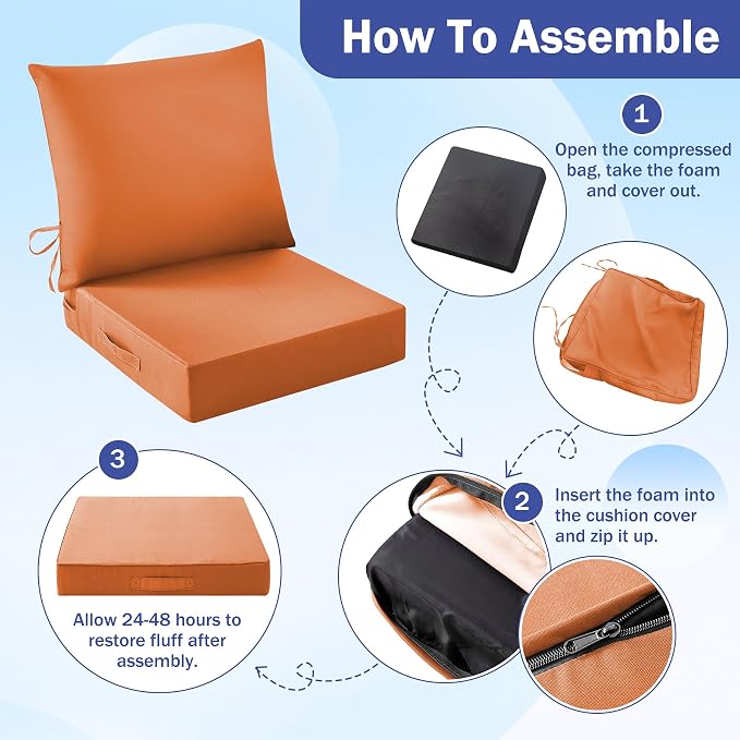 Outdoor Seat Cushion Set, Waterproof & Fade Resistant Patio Chair Cushions - Image 8