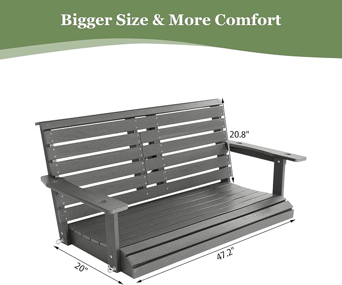Poly Lumber 2-Seat Porch Swing, HIPS 4.5-Feet Bench Swing - Image 6