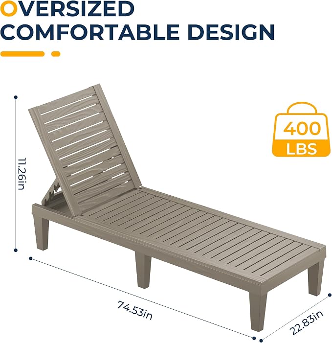 ROJIK Outdoor Chaise Lounge Chair Set of 2, - Image 3