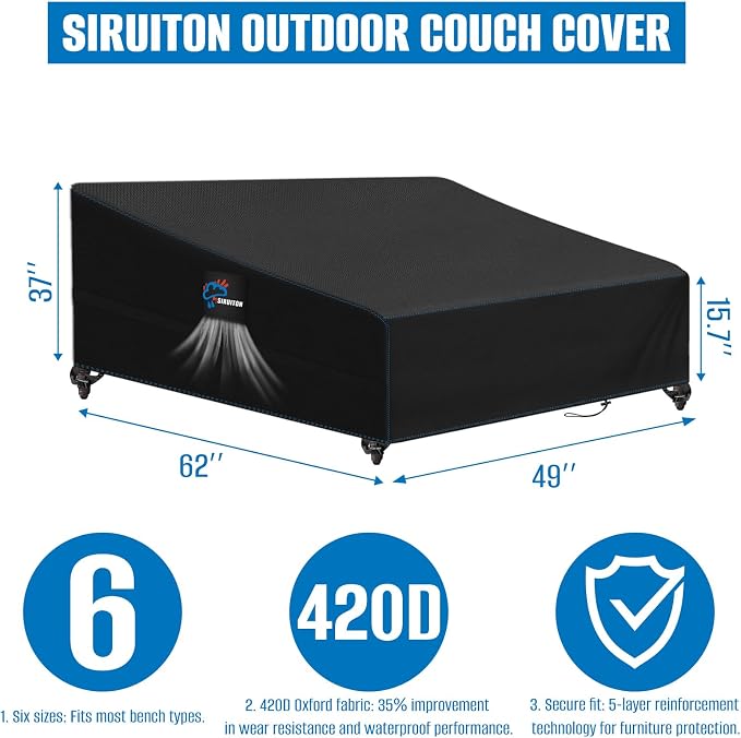 SIRUITON Garden Patio Rattan Daybed Cover Patio Bed Cover 61" W x 48" D x 37" H - Image 2