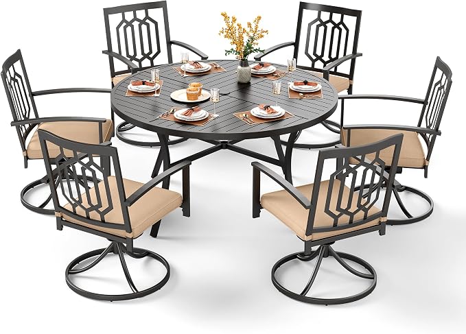 PHI VILLA 7 Pieces Round Outdoor Dining Set by PHIVILLAThepioneerofcomfortablehouseholdsupplies