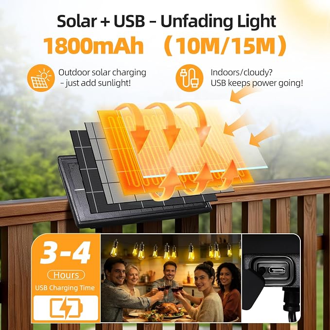 Solar Lights Outdoor Patio Lights: S14 15M 50FT Solar Powered Remote Control 3 - Image 5