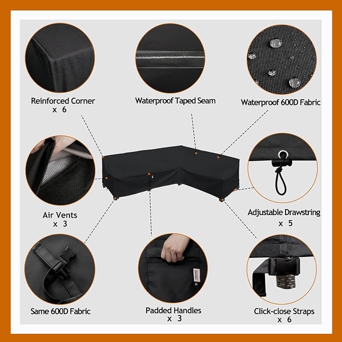 Heavy Duty Outdoor Sectional Sofa Cover, Waterproof 600D Patio Sectional Couch - Image 3
