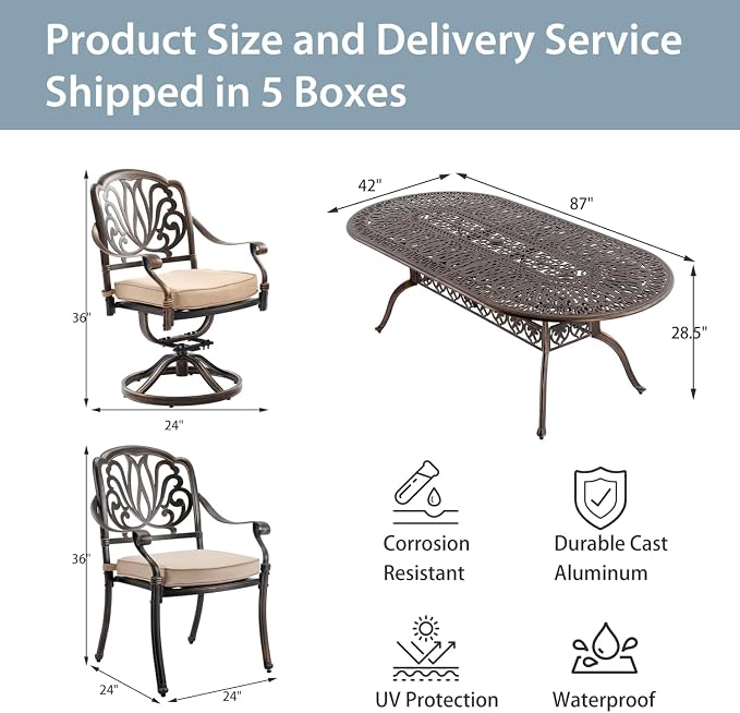 9-Piece Cast Aluminum Patio Furniture, Outdoor Dining Sets - Image 7