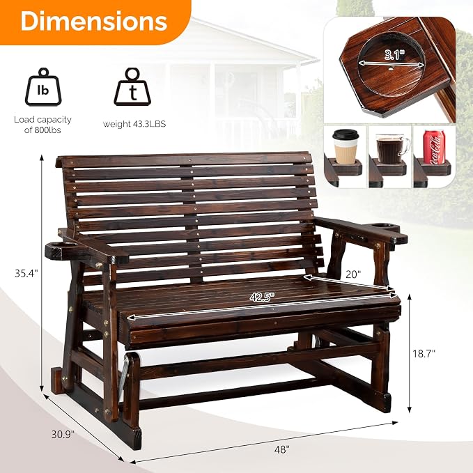 VINGLI Outdoor Glider Wood Patio Chair - Image 3