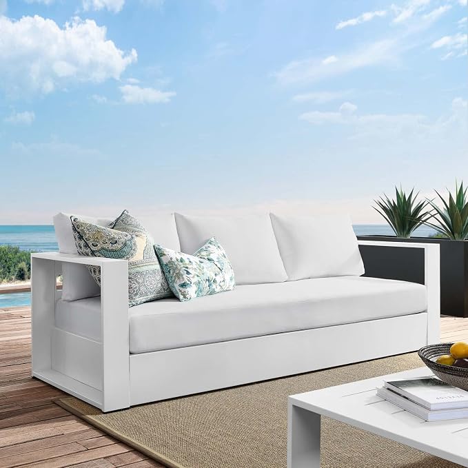 Modway Tahoe Aluminum Outdoor Patio Sofa in White White - Image 2