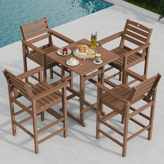 Patio Bar Table, Adirondack Chairs and Table 2 Pieces Set, Bar Height Chairs - Image 3