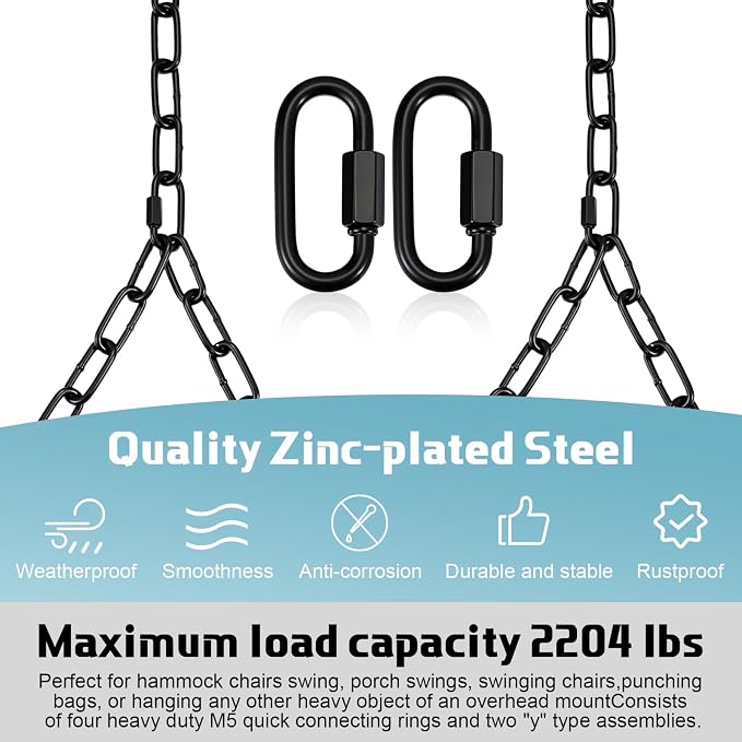 Heavy Duty Porch Swing Hanging Chain Kit 1500 Lbs Capacity, 4 Quick Links & 2 - Image 4
