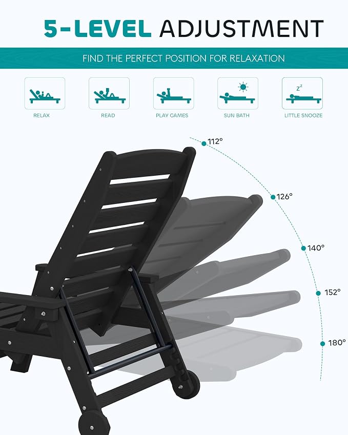 SERWALL Patio Chaise Lounge Chair, Poly Lounge Chair - Image 4