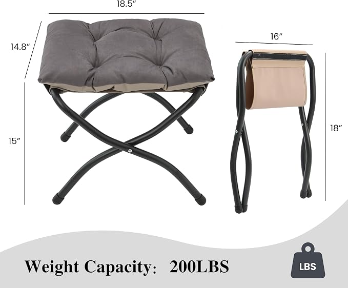 15" Folding Ottoman, Foldable Footrest Stool, Portable Small Foot Stool - Image 3