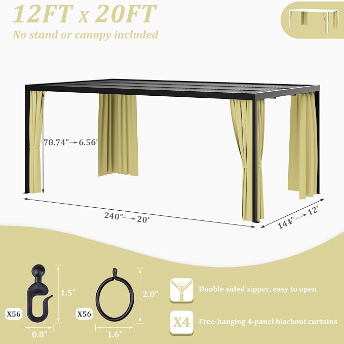 Gazebo Universal Replacement Privacy Curtain, 4-Panels Sidewall Curtains - Image 2