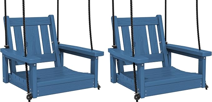 SERWALL HDPE Single Porch Swing Set of 2, Heavy Duty Single Person Swing Chair by SERWALL