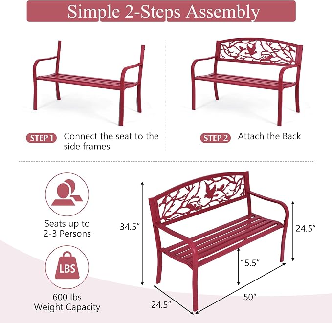 Giantex 50”Outdoor Bench with Cast Iron Backrest & Ergonomic Armrest, 600 lbs - Image 3