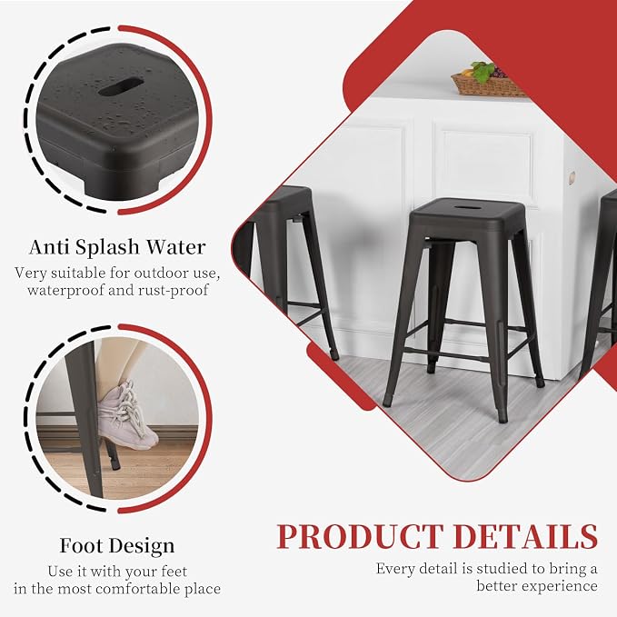 FDW Metal Bar Stools Set of 4 Counter Height Bar Stools 24 Inches Industrial - Image 7