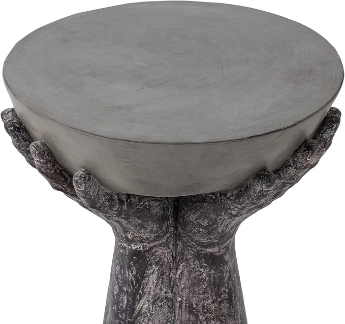 COSIEST Set of 2 Outdoor Side Table, Two Hands-Shaped Base w Round Top Accent - Image 5
