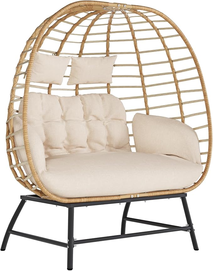 SWITTE Double Wicker Egg Chair Outdoor, Indoor 2-Person Papasan Loveseat by SWITTE