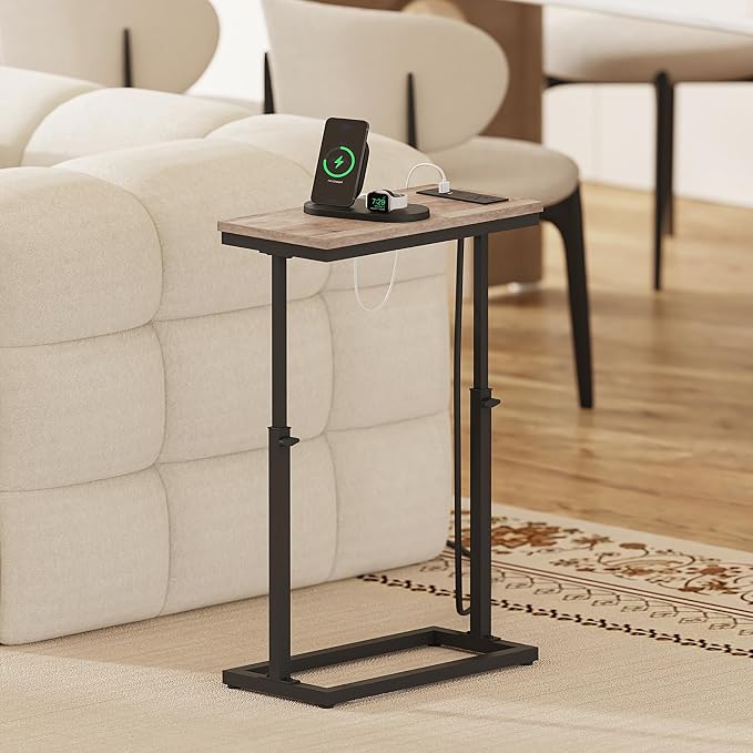 TUTOTAK End Table with Charging Station, Side Table, Tall Couch Table, Sofa - Image 4