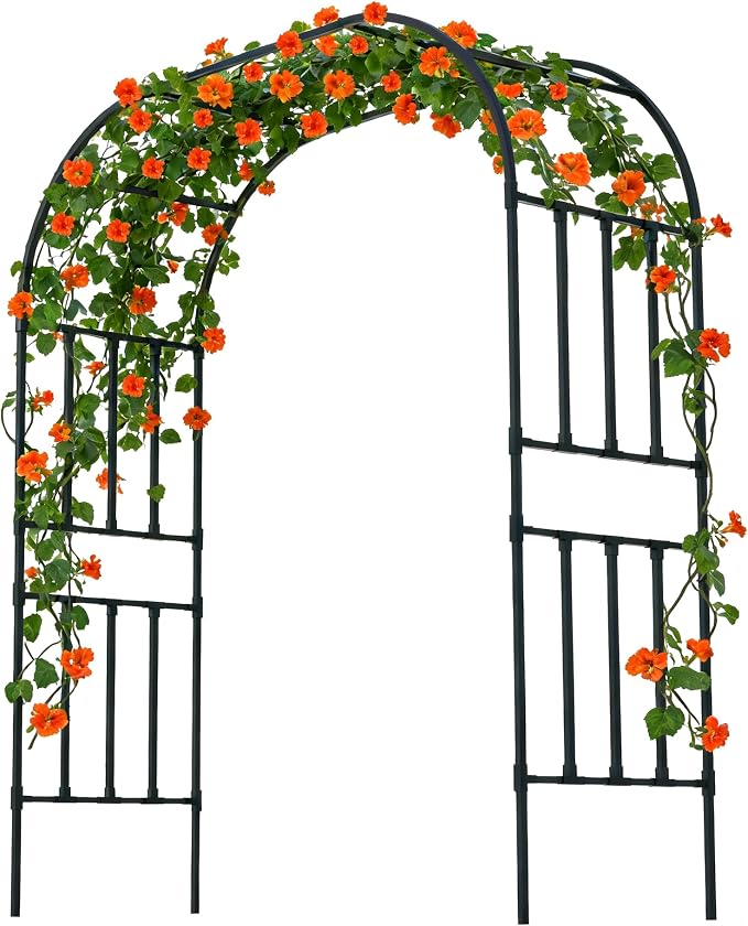 Square Tube Garden Arch Trellis, 8.2FT x 5FT Metal Arbor, Outdoor Trellis by CaroTex