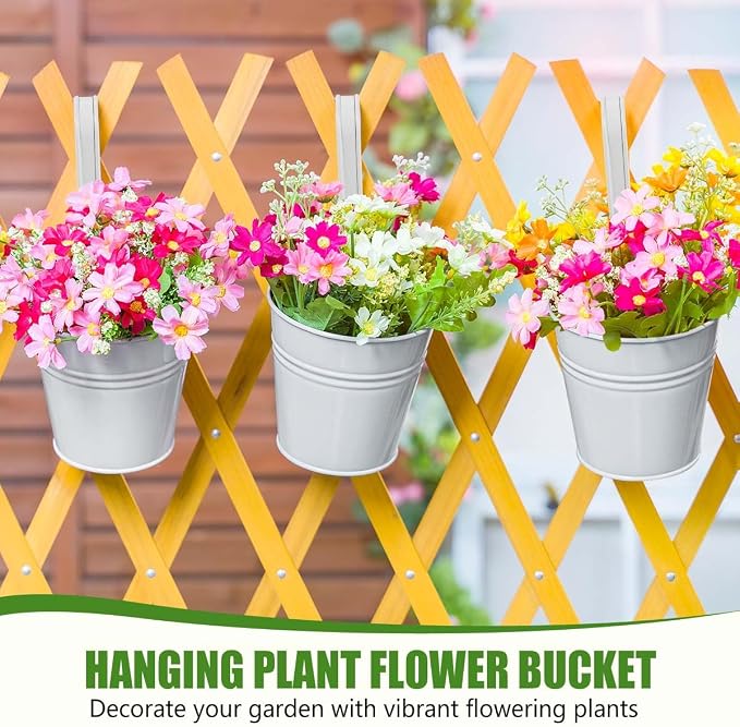 OBTANIM 12 Pack Metal Hanging Flower Pots Railing Planter Outdoor Fence Hanging - Image 4