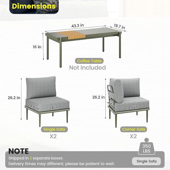 Sundale Outdoor 4 Pieces Patio Furniture Set, Metal Sectional Sofa Patio - Image 2