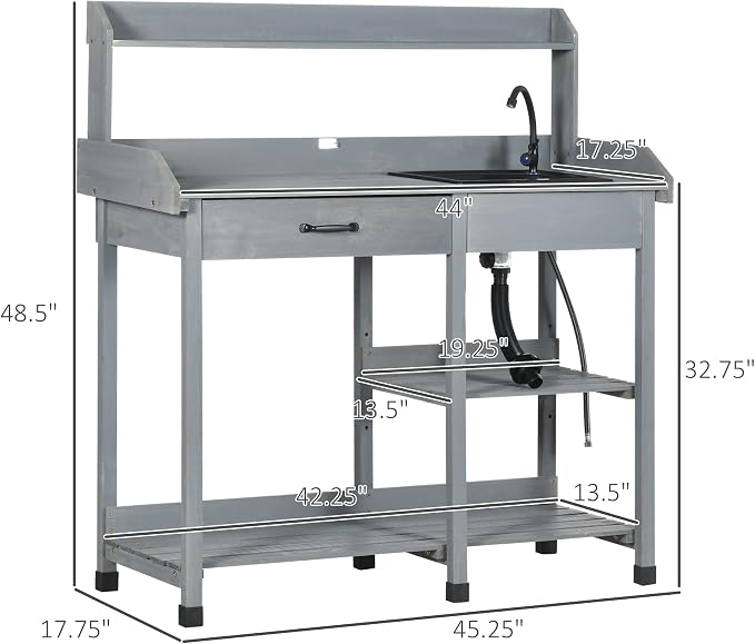Outsunny Potting Bench Table, Outdoor Garden Table Wooden Work Station - Image 7