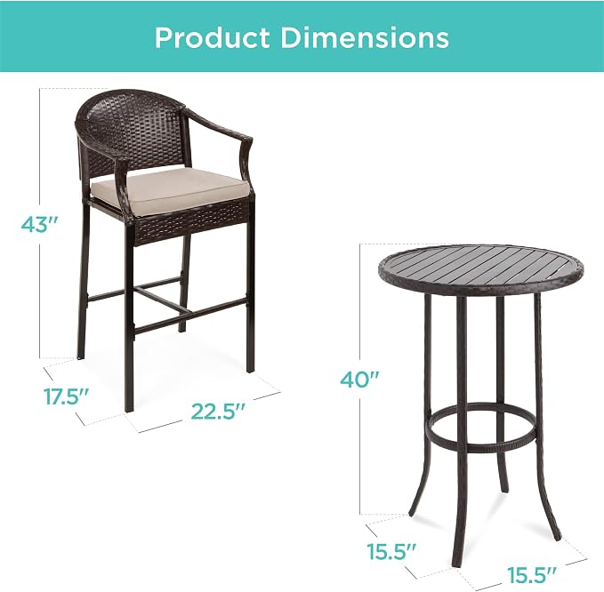 Best Choice Products 3-Piece Patio Bar Table Set, Outdoor Wicker Bar Height - Image 7