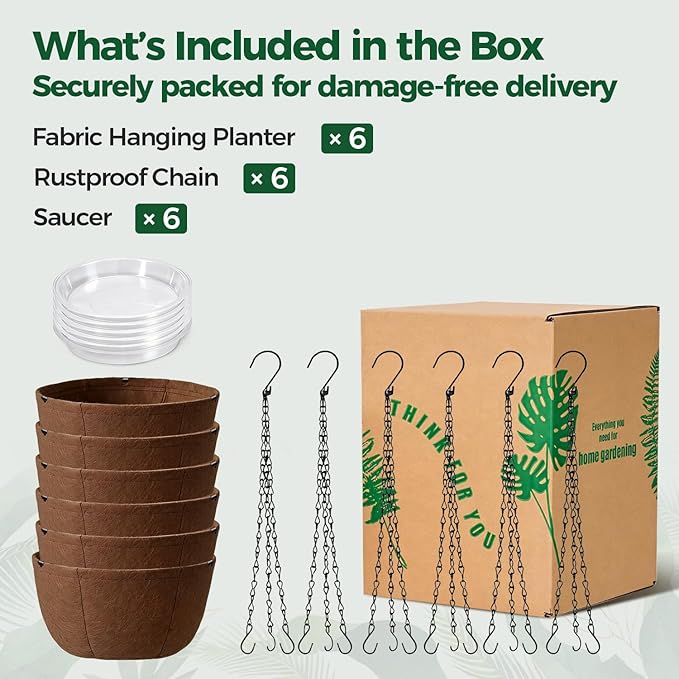 T4U Hanging Planters for Outdoor Plants, 10 Inch 6 Pack Fabric Hanging Baskets - Image 7