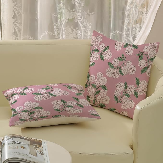 Pink Pillow Covers 22x22 Inch 2 Pcs Preppy Pink Green Hydrangea Flower Decor - Image 4