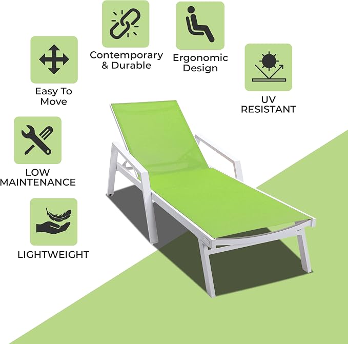 LeisureMod Marlin Patio Chaise Lounge Chair, Adjustable Outdoor White Aluminum - Image 5