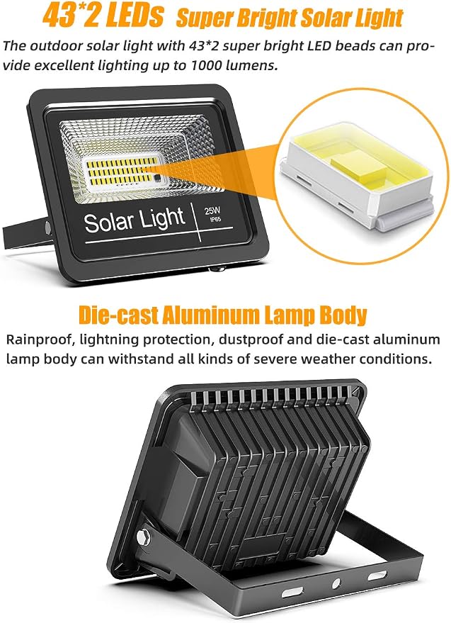 Solar Flood Light Outdoor 1000LM Dual 6000K Bright White Floodlights Ip65 - Image 3