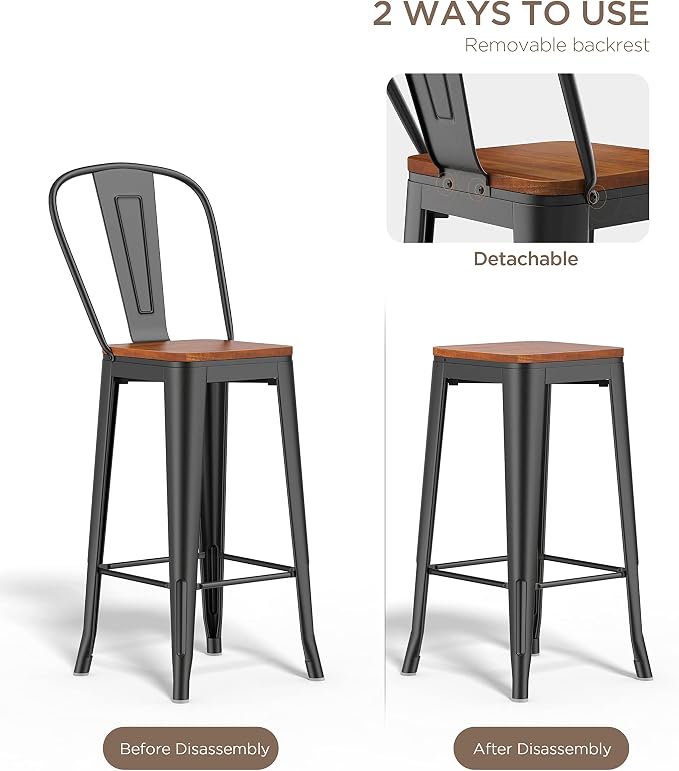 Aiho Bar Stools 30” Dining Chairs Outdoor Patio Bistro Set of 2 Metal Height - Image 6