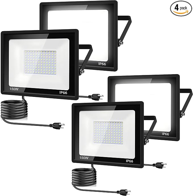 4Pack LED Flood Light Outdoor, 150W LED Work Light 15500lm by garageangle